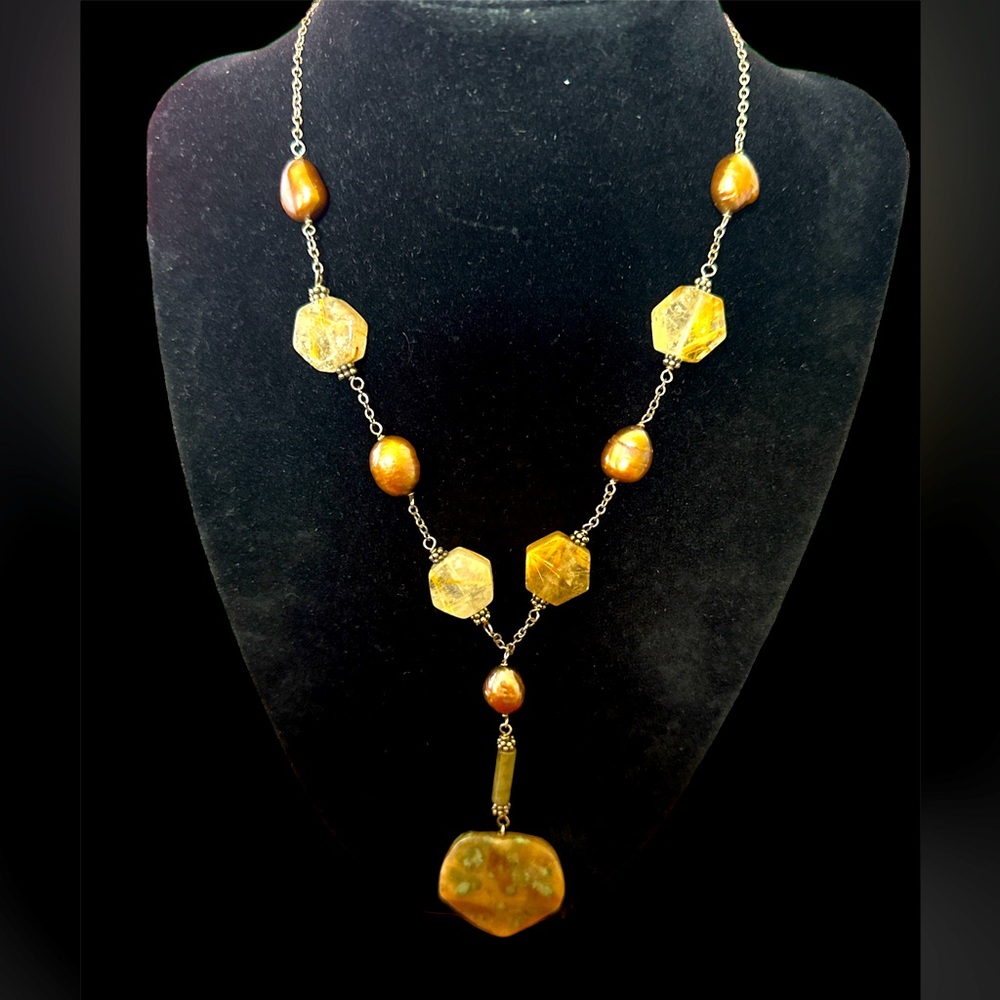 Freshwater Pearls & smoky quartz .925  Necklace